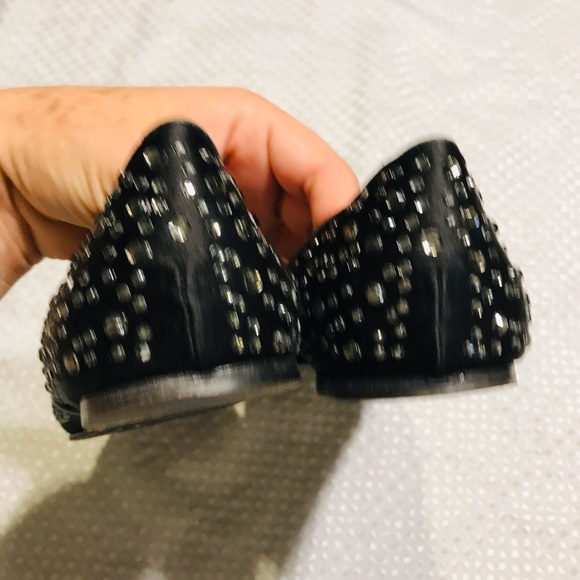 Valentino Garavani Swarovski Crystal Studded Flats Black Satin Size 8.5 - Picture 7 of 14